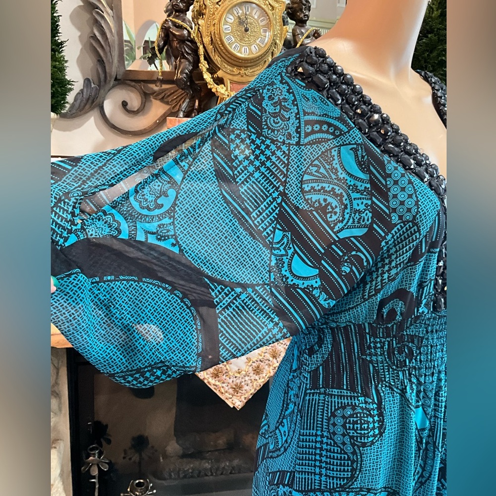 B. Smart Elegant Teal and Black Maxi Dress - Picture 7 of 10